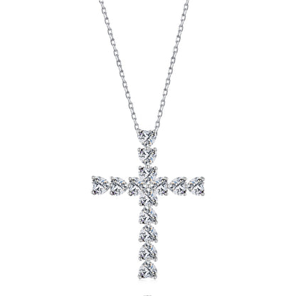Women's Stylish Cross Pendant Necklace, Heart Shape Zirconia Inlay, S925 with White Gold Plating