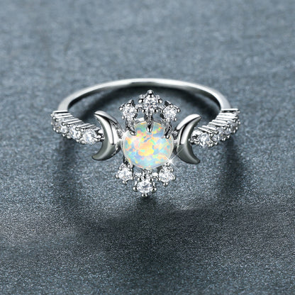 Women's Triple Moon Opal ring with Color Zirconia