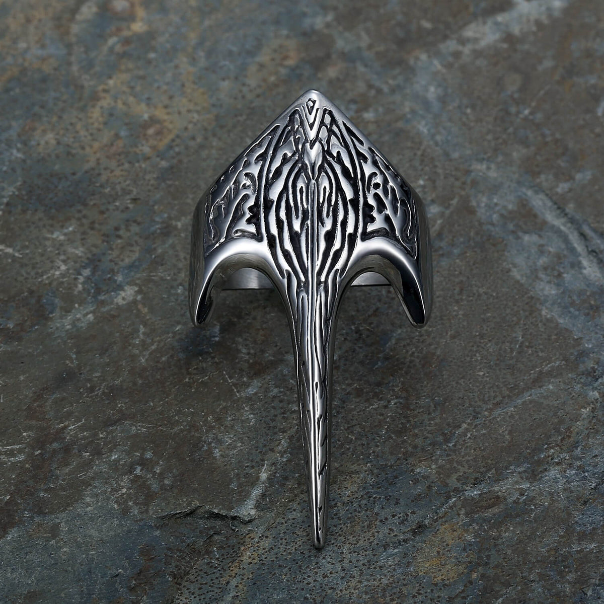 Vintage Stainless Steel Viking Defense Raven Pattern Ring for Men