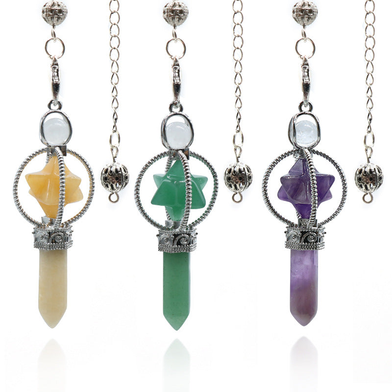 Cabamell Large Satellite Hexagonal Column Crystal Pendulum