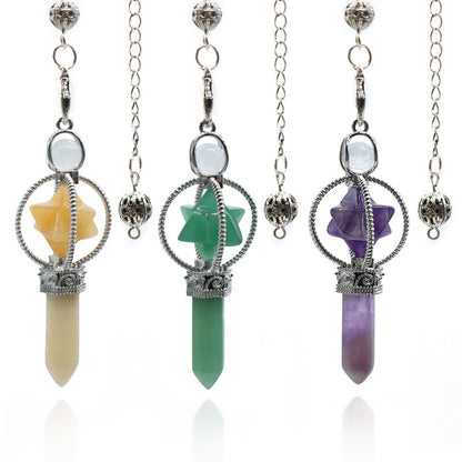 Cabamell Large Satellite Hexagonal Column Crystal Pendulum