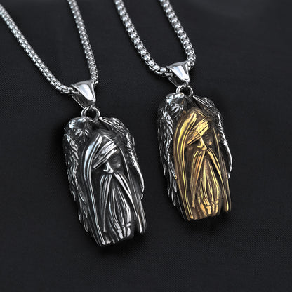 Men's Steel Two Tone Odin Raven Pendant Necklace