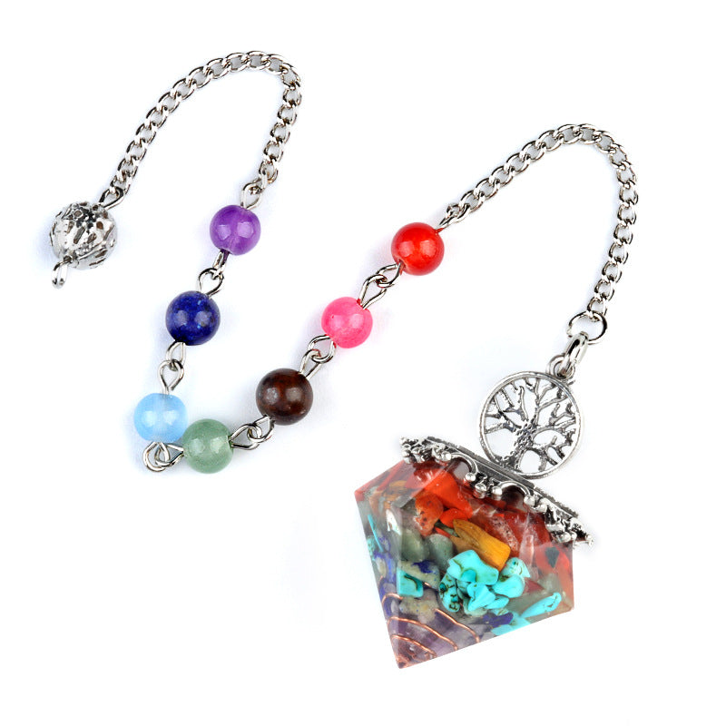 Chakra colorful bead chain crystal resin diamond pendulum