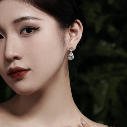Women's Wedding Dangle Earrings, Pear‑Shape & Round Zirconia, S925 with White Gold Plating