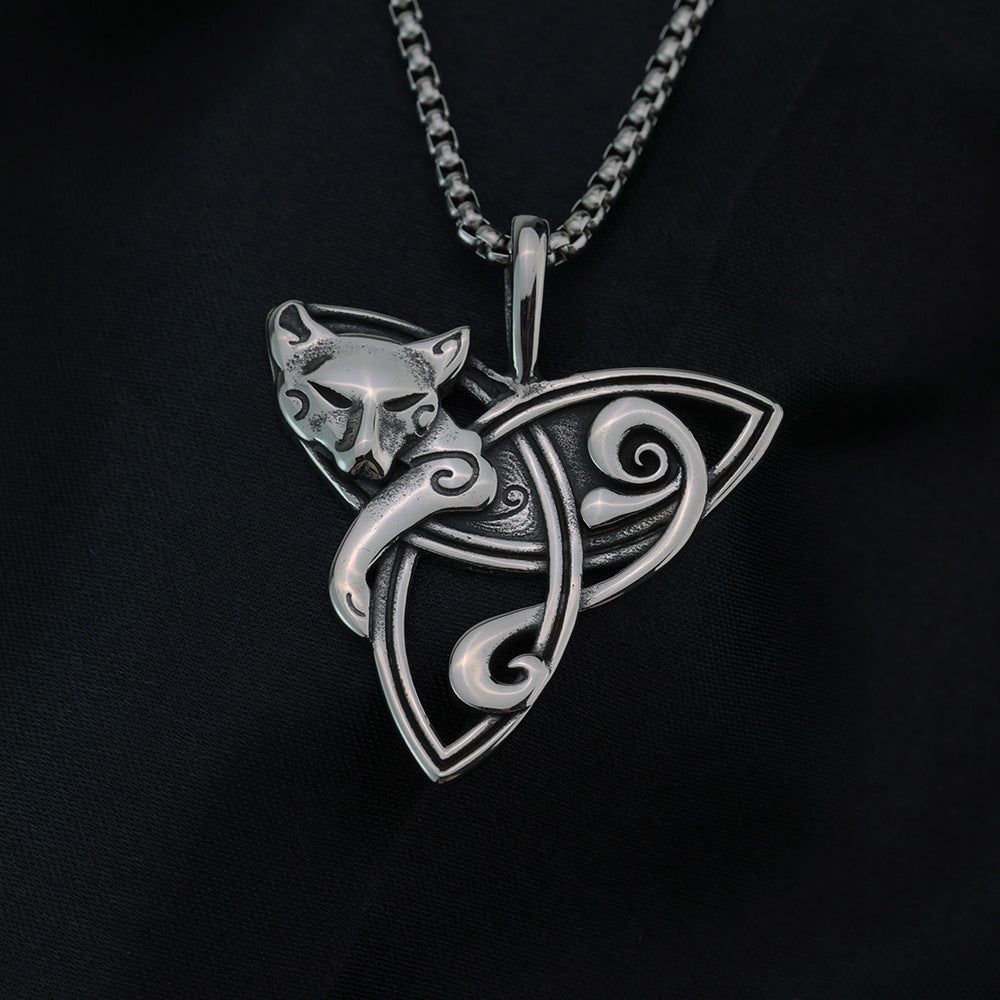Vintage Stainless Steel Fox Pendant Necklace for Men