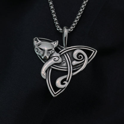 Vintage Stainless Steel Fox Pendant Necklace for Men