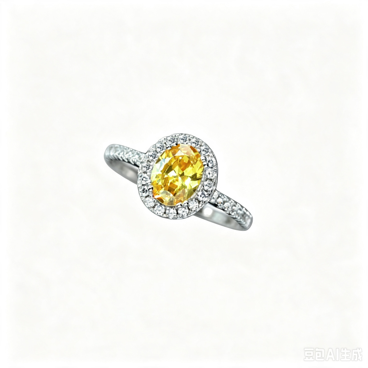 Women's S925 Silver White Gold Tone Ring, Yellow Oval Zircon Inlaid Fashion Ladies Ring