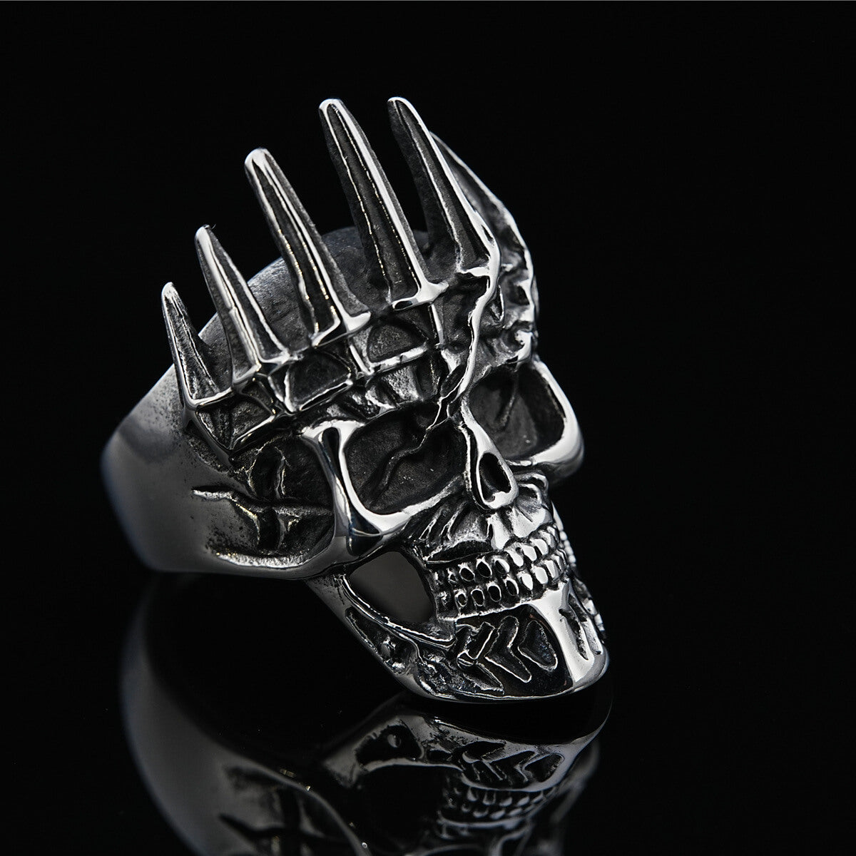 Vintage Solid Stainless Steel Punk Gothic Crown Skull Band Ring for Men