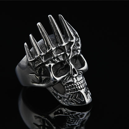 Vintage Solid Stainless Steel Punk Gothic Crown Skull Band Ring for Men