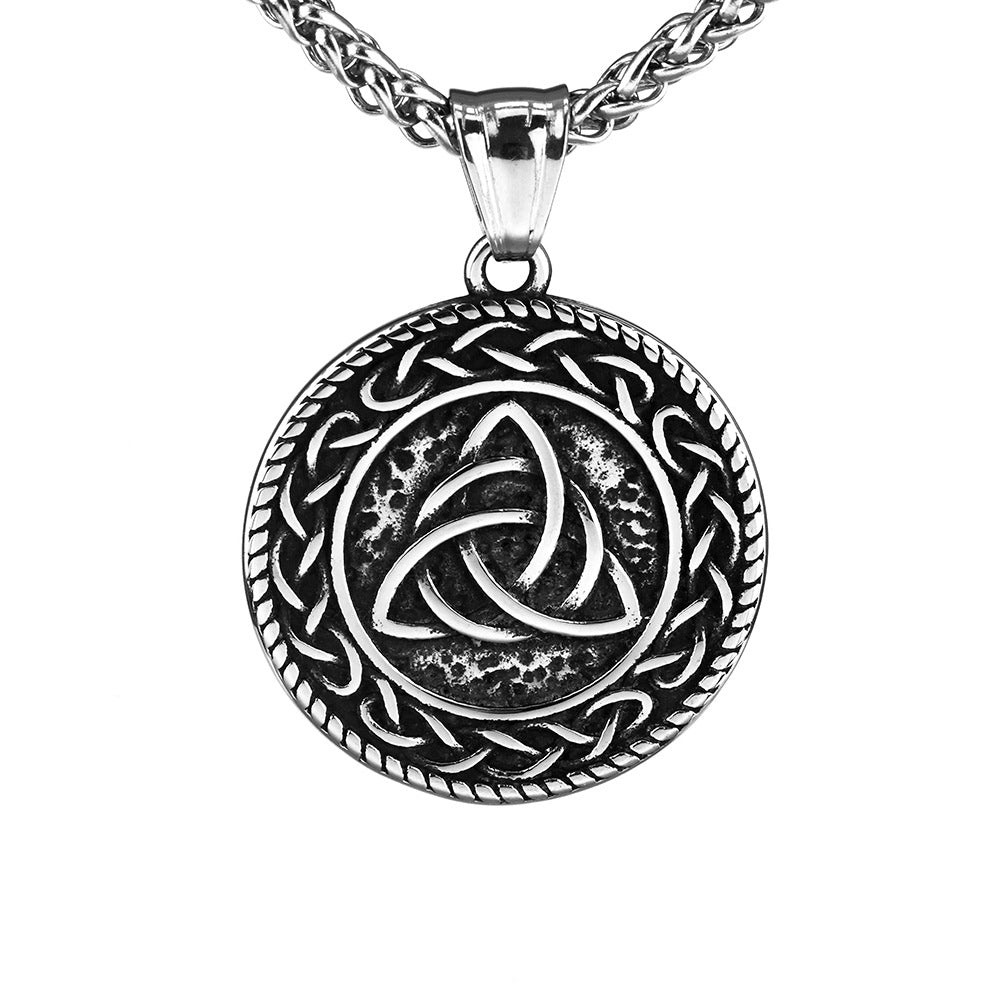 Men's Steel Celtic Triquetra Round Tag Pendant Necklace