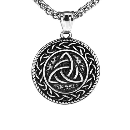 Men's Steel Celtic Triquetra Round Tag Pendant Necklace