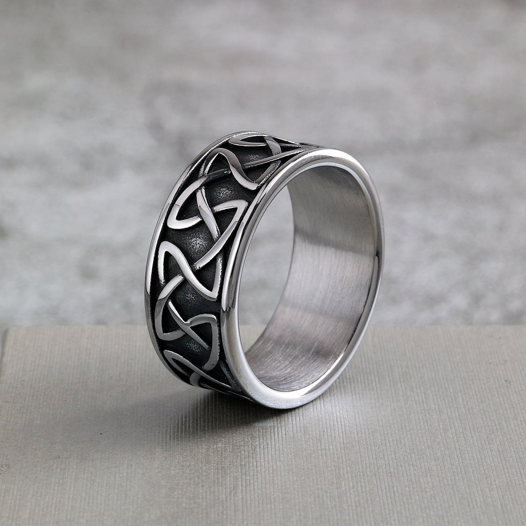 Vintage Solid Stainless Steel Celtic Triquetra Knot Wide Band Ring for Men