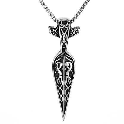 Mens Steel Viking Celtic Spear Shape Pendant Necklace