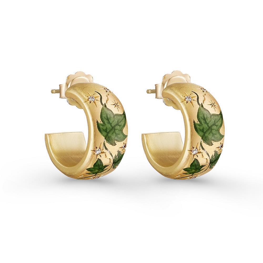 Women's Retro Palace‑Style Chinese Painted Flower Earrings, Steel with Gold Plating