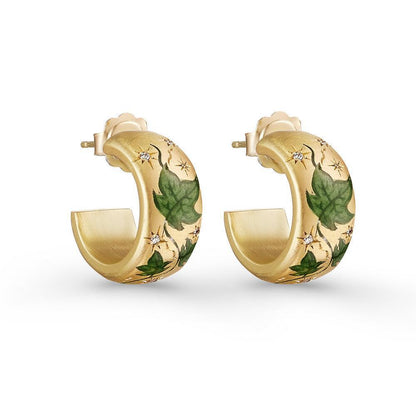 Women's Retro Palace‑Style Chinese Painted Flower Earrings, Steel with Gold Plating
