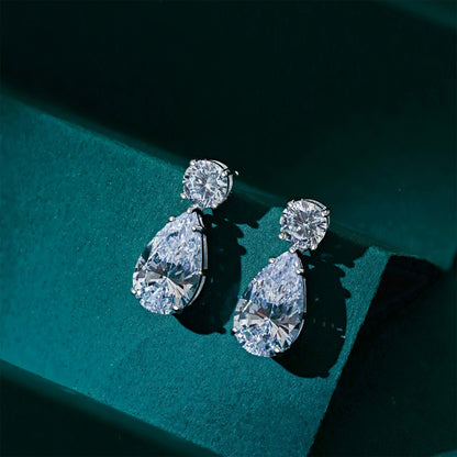 Women's Wedding Dangle Earrings, Pear‑Shape & Round Zirconia, S925 with White Gold Plating