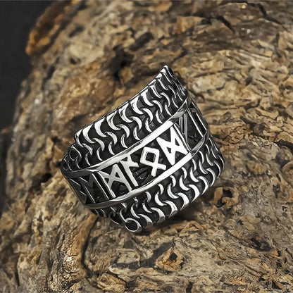 Vintage Solid Stainless Steel Extra Wide Band Viking Rune Hip Hop Ring for Men