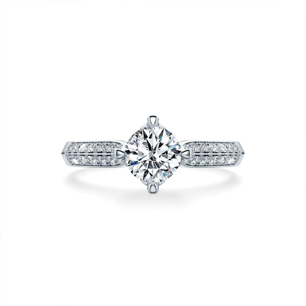 Women's White Gold Double Channel Set Stones Moissanite Adjustable Ring
