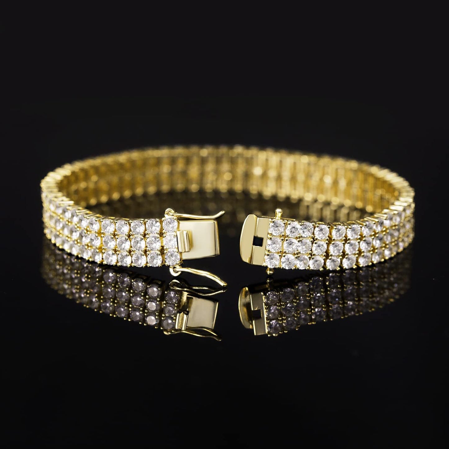 Women&Men's Hip-Hop 3mm Zircon Three-Row Eight-Character Buckle Cuban Tennis Bracelet