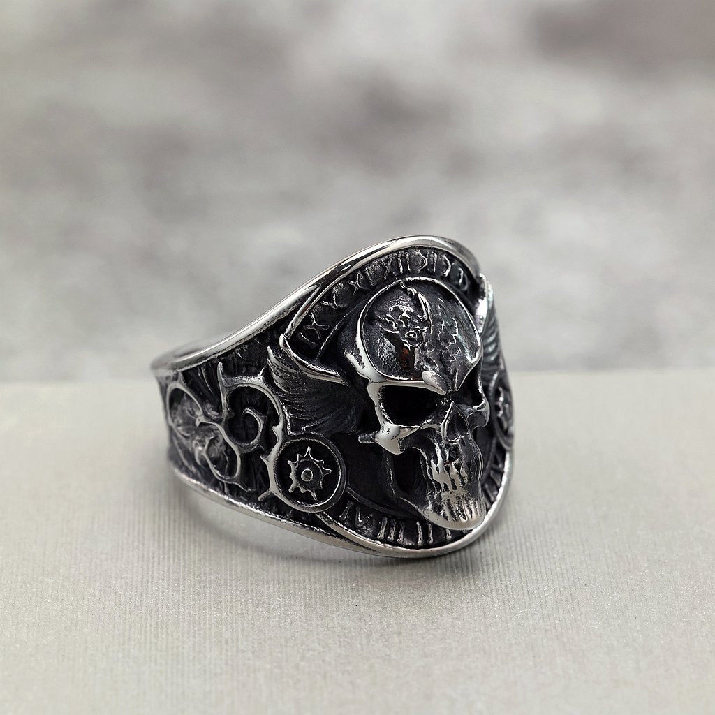 Vintage Stainless Steel Skull Ring for Men Retro Biker Style