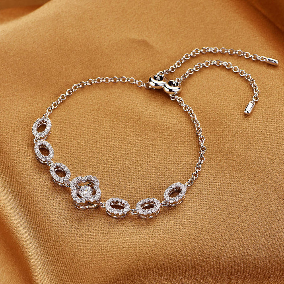 Women's White Gold 4 Leaf Clover Shape Beating Shinny Adjustbale Bracelet