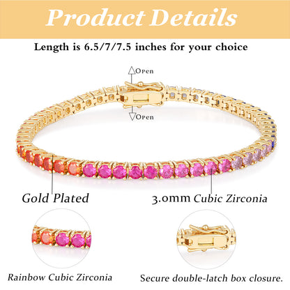 Women&Men's 3mm Color Gradient Zircon Tennis Bracelet