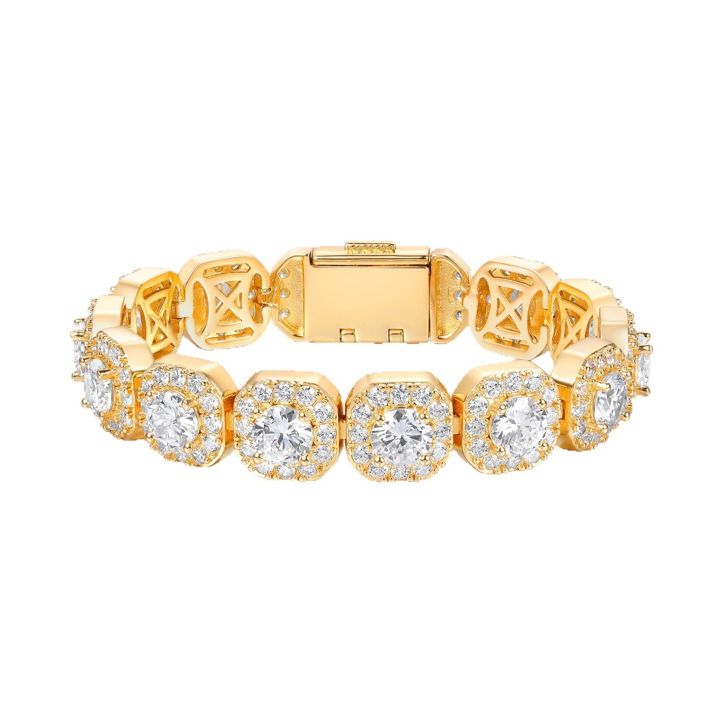 Women&Men's 12mm Cubic Zirconia Flip Clasp Cuban Link Tennis Bracelet