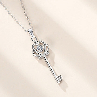 Women's White Gold Crown Key Shape Beating Heart Mossanite Pendant