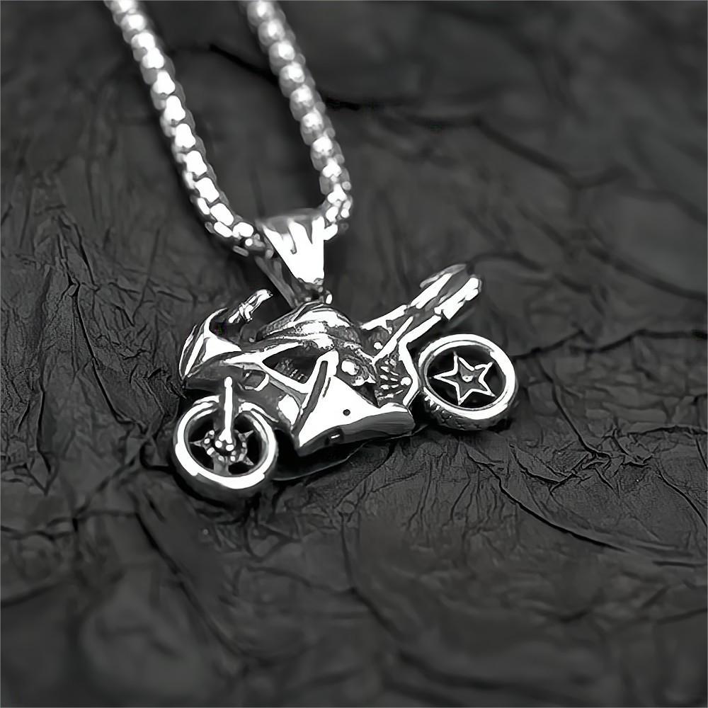 Vintage Stainless Steel Men's Motorcycle Pendant Necklace