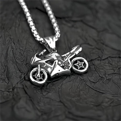 Vintage Stainless Steel Men's Motorcycle Pendant Necklace