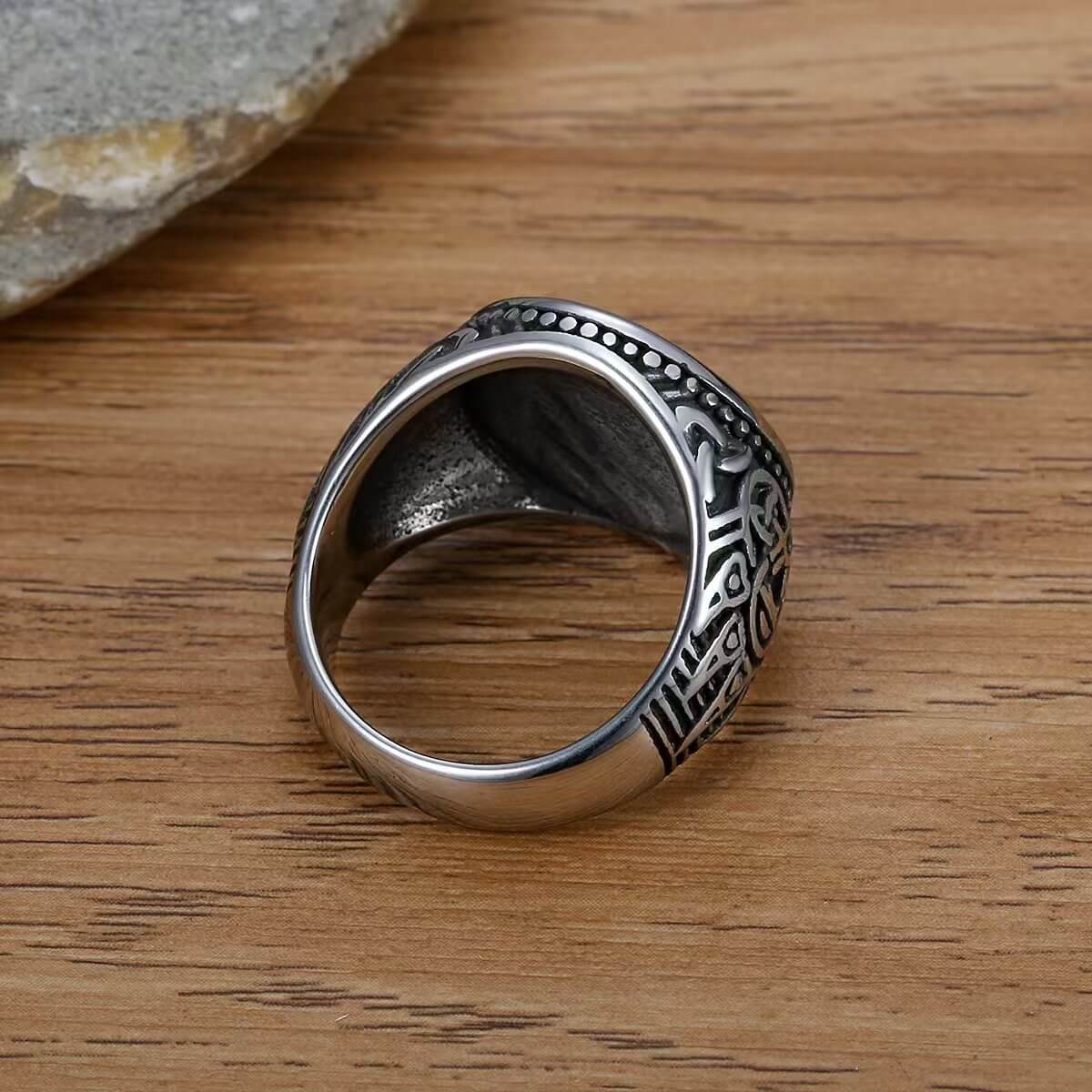 Vintage Nordic Stainless Steel Viking Tree of Life Celtic Knot Round Ring for Men