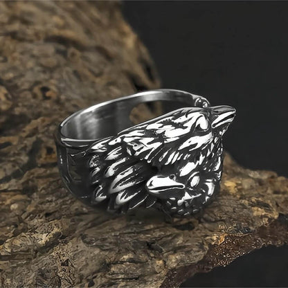 Vintage Solid Stainless Steel Norse Viking Double Raven Totem Band Ring for Men