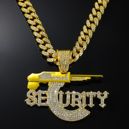 Hip-Hop Sniper Rifle Design SEURITY Letter Cuban Chain Pendant Necklace