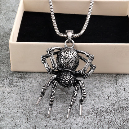 Vintage Stainless Steel Men's Halloween 3D Spider Pendant Necklace