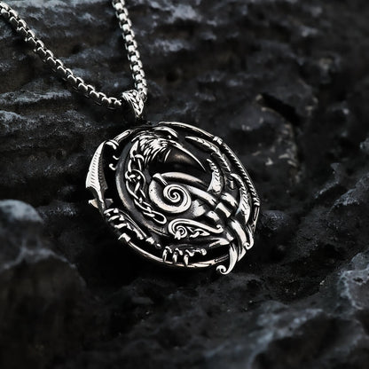 Mens Steel Nordic Raven Hollow Round Pendant Necklace