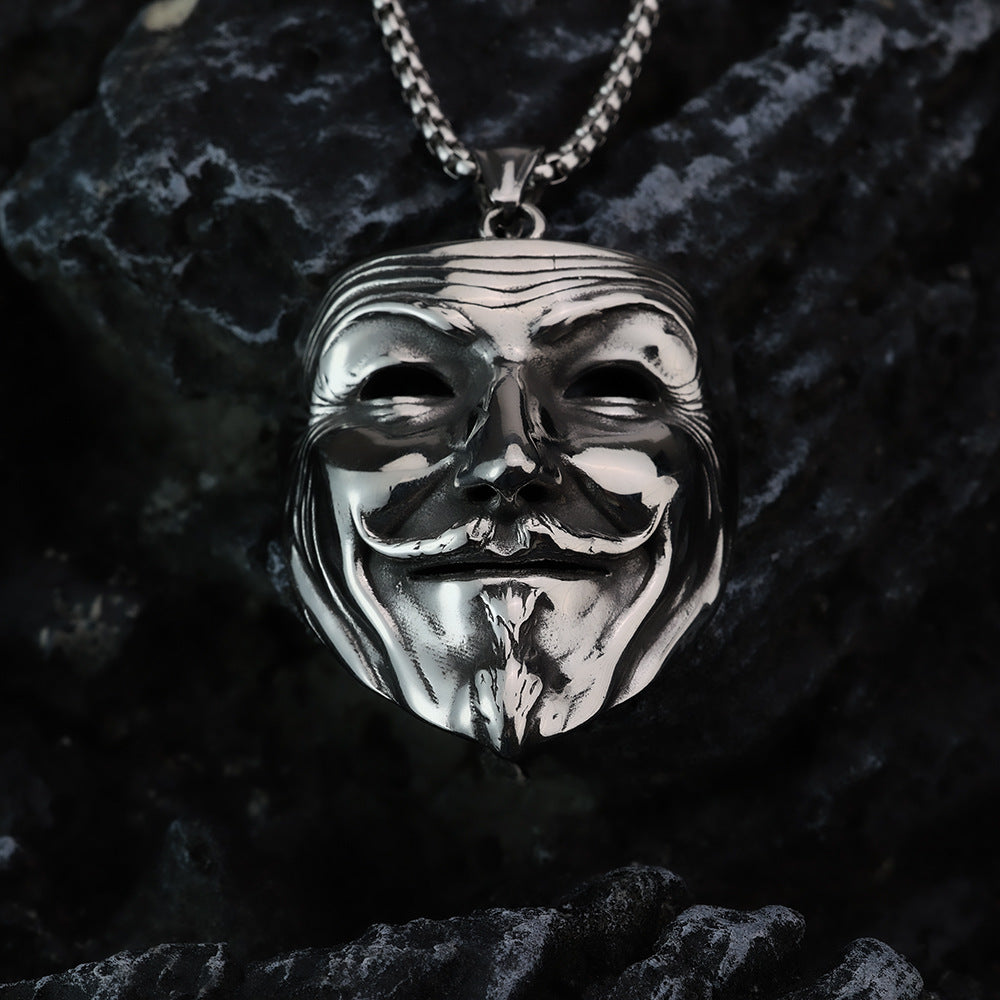 Vintage Stainless Steel Men's Movie Mask Pendant Necklace for Men