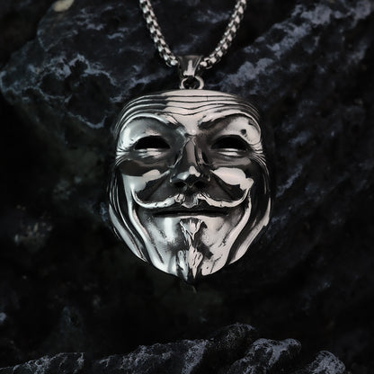 Vintage Stainless Steel Men's Movie Mask Pendant Necklace for Men