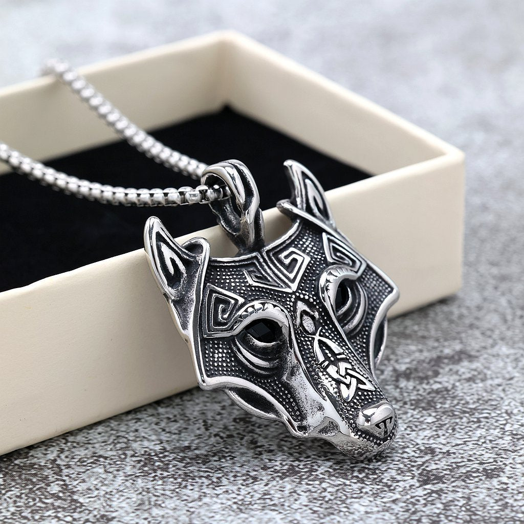 Vintage Stainless Steel Wolf Head Pendant Necklace for Men