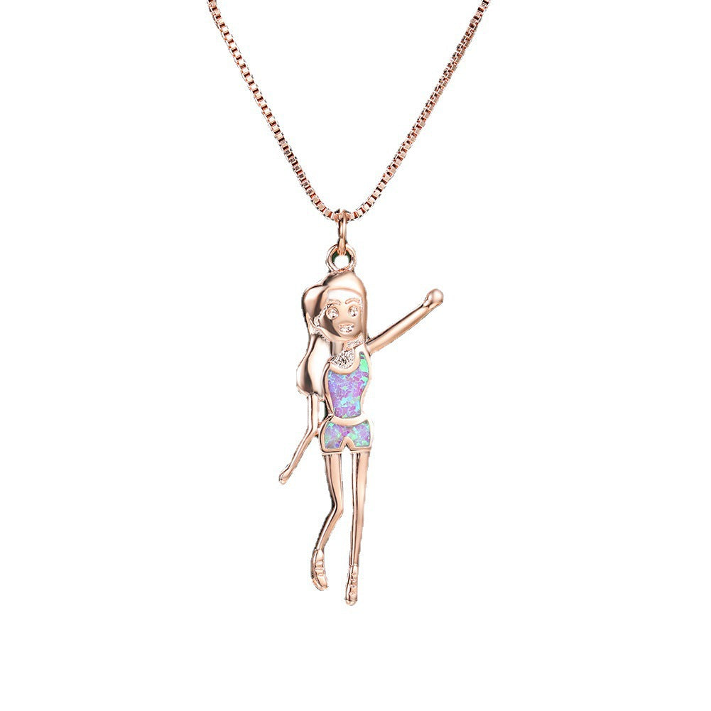 Rose gold and purple opal girl necklace