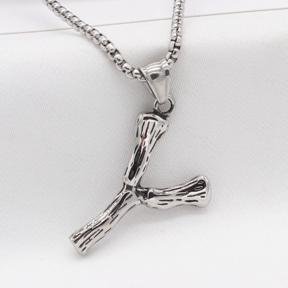 Men's Steel Y Shape Branch Pendant Necklace