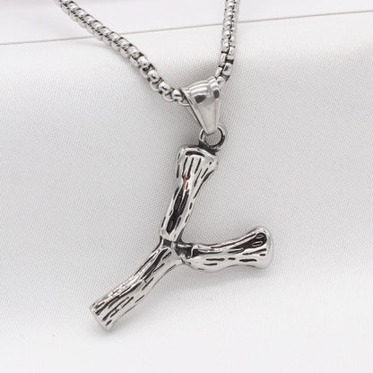Men's Steel Y Shape Branch Pendant Necklace