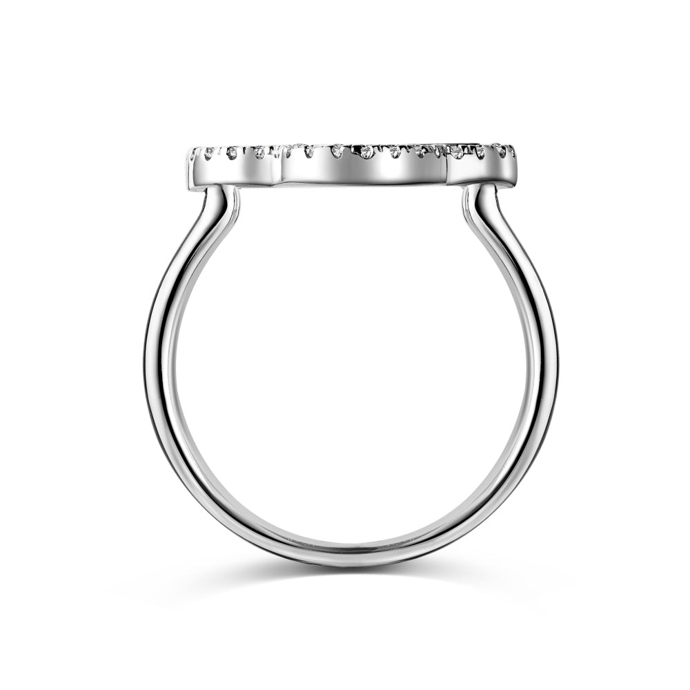 Women's S925 Silver White Gold Tone Ring, Four-Leaf Clover Shape White Mother of Pearl Halo Ladies Fashion Ring