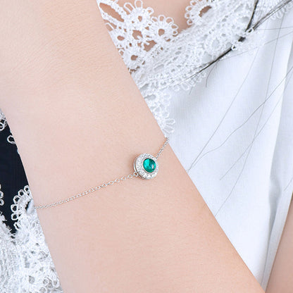 Women's White Gold Full Stones Round Cut Emerald Gem Adjustable Bracelet