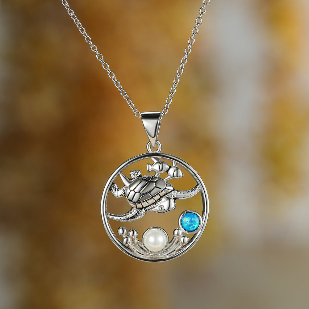 White pearl and blue Australian tortoise necklace
