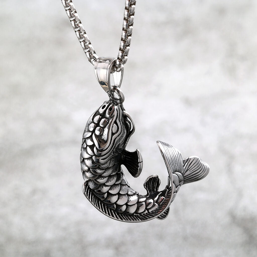 Men's Steel Koi Fish Pendant Necklace