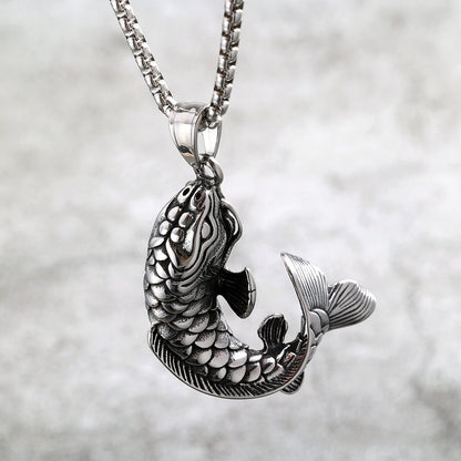Men's Steel Koi Fish Pendant Necklace