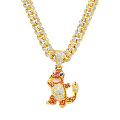 Hip-Hop Style Cartoon Dinosaur Pendant Necklace With Cuban Chain