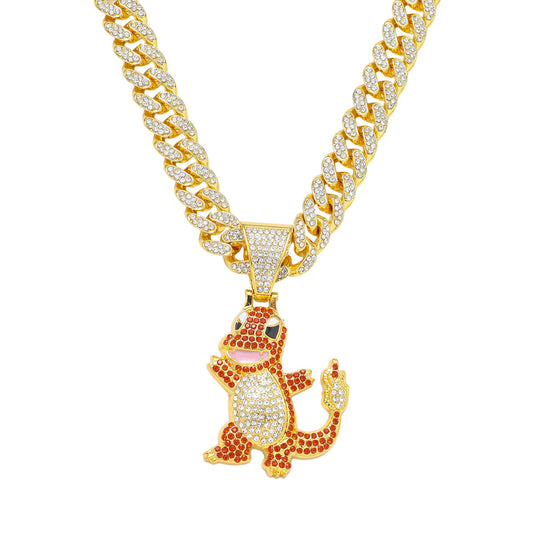 Hip-Hop Style Cartoon Dinosaur Pendant Necklace With Cuban Chain