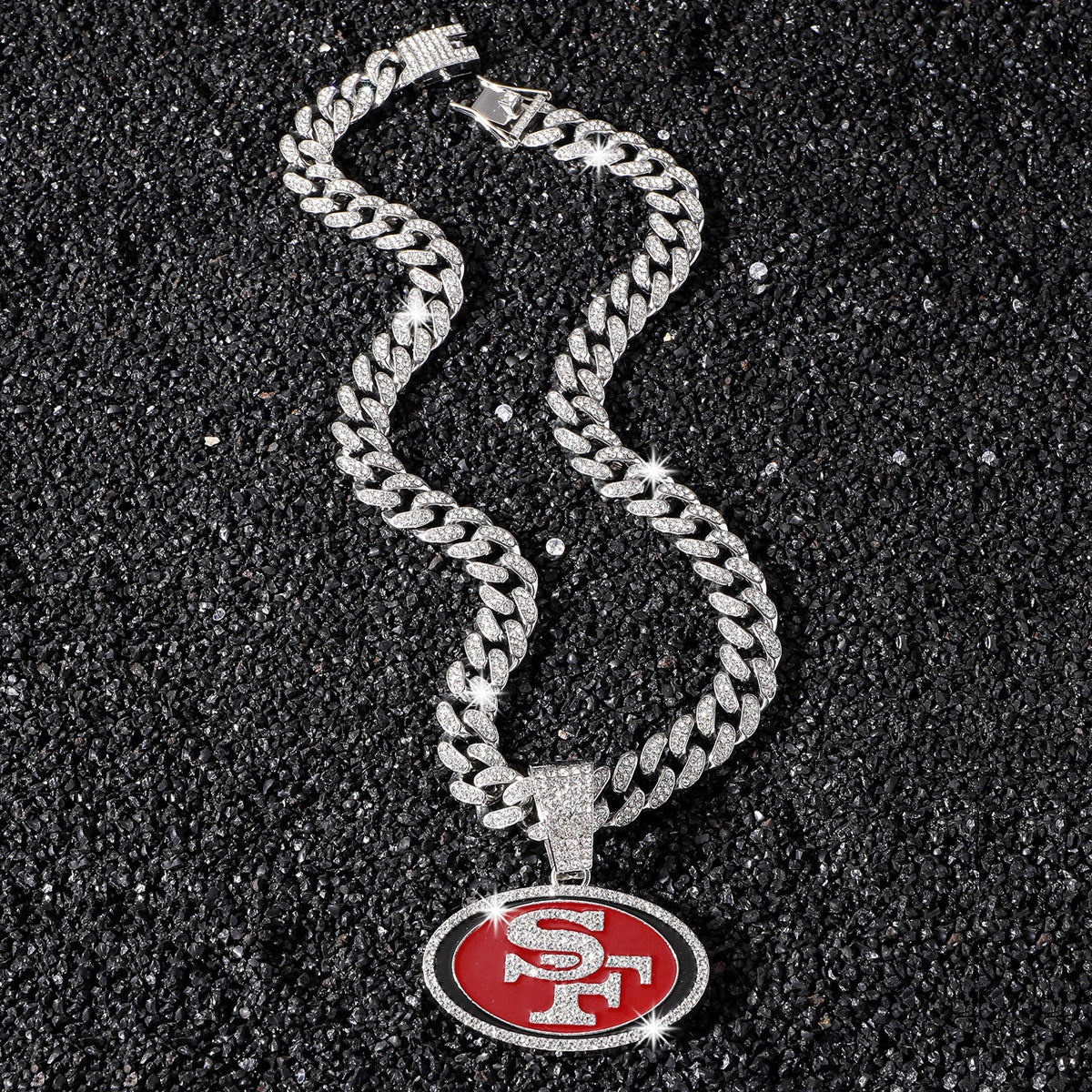 Hip-Hop Dripping Oil Letter Sf Logo Cuban Chain Pendant Necklace