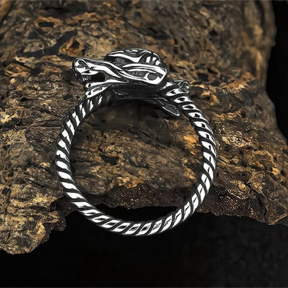 Vintage Solid Stainless Steel Twisted Band Norse Double Dragon Head Ring for Men